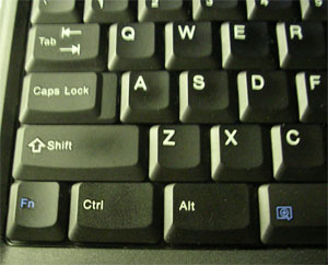 The lower left corner of a Thinkpad keyboard. Notice the lack of a Windows logo key.