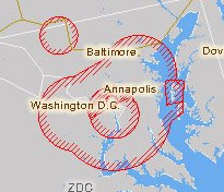 Restricted Airspace around Washington DC.