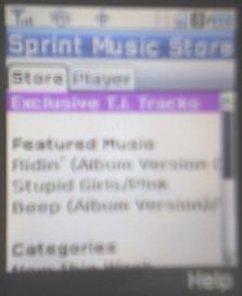 Sprint's Music Store, as seen on the Samsung A920.
