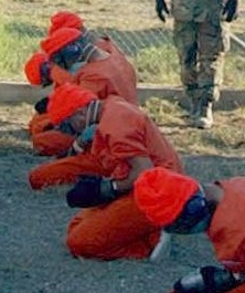 Picture of detainees at Guantánamo Bay.