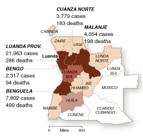A graph of deaths from cholera in Angola. Adapted from http://graphics8.nytimes.com/images/2006/06/16/world/0616-for-webCHOLERAch.gif.