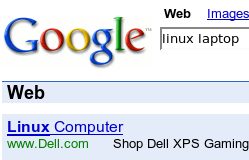 Dell advertising on Google for Linux